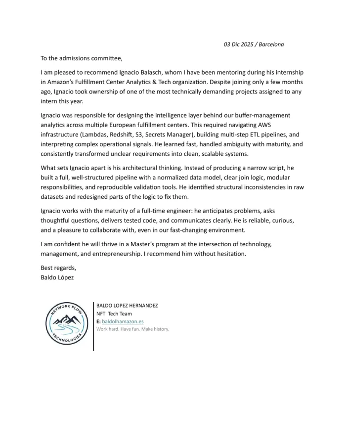 Top of the letter from Baldo López Hernández